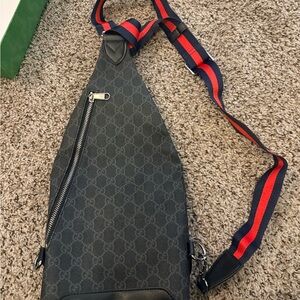 Gucci Black Belt Bag with Red and Blue Accents